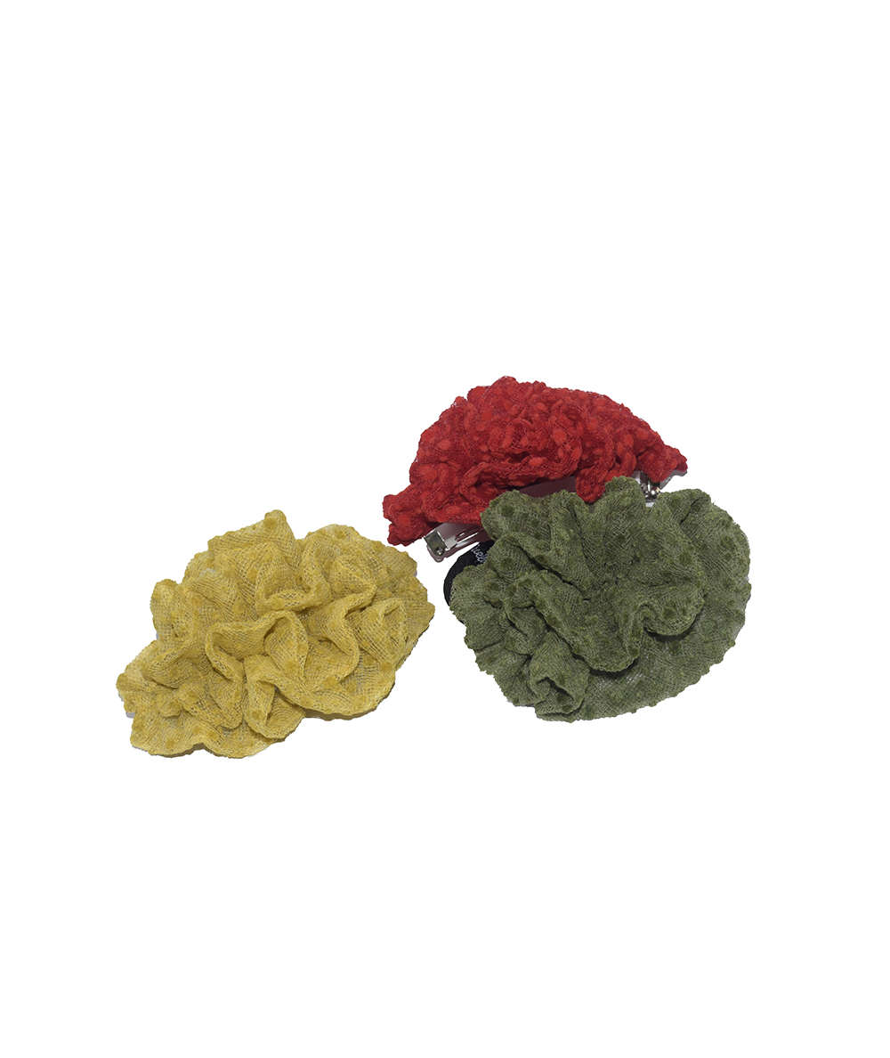 Yellow - Red - Green Ruffle Flower Dotted Tulle Barrette