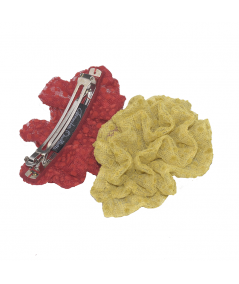 Red - Yellow Ruffle Flower Dotted Tulle Barrette