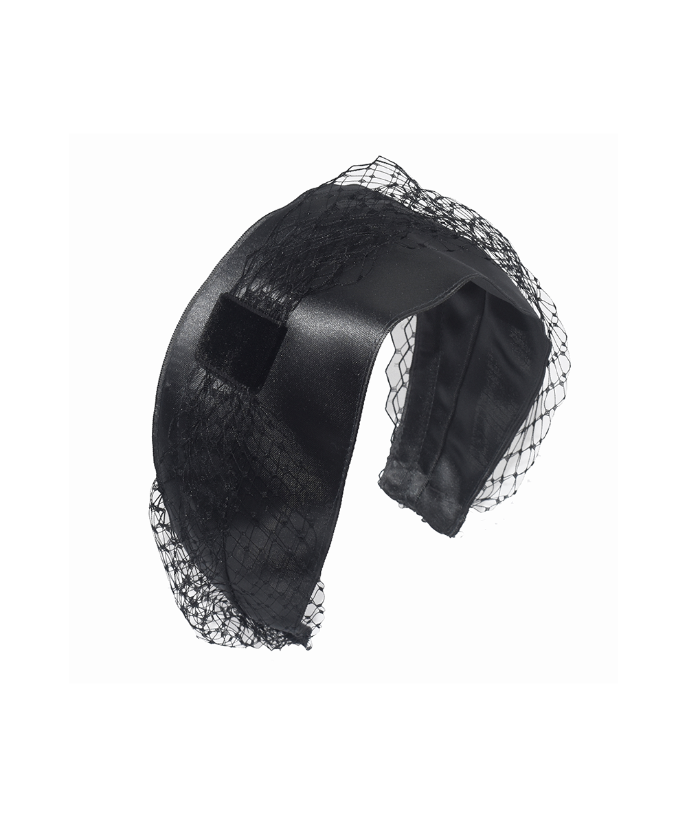 Gunmetal Satin and Veiling Carousel Turban Headband