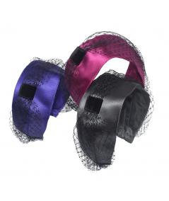 Purple - Fuchsia- Gunmetal Satin and Veiling Carousel Turban Headband