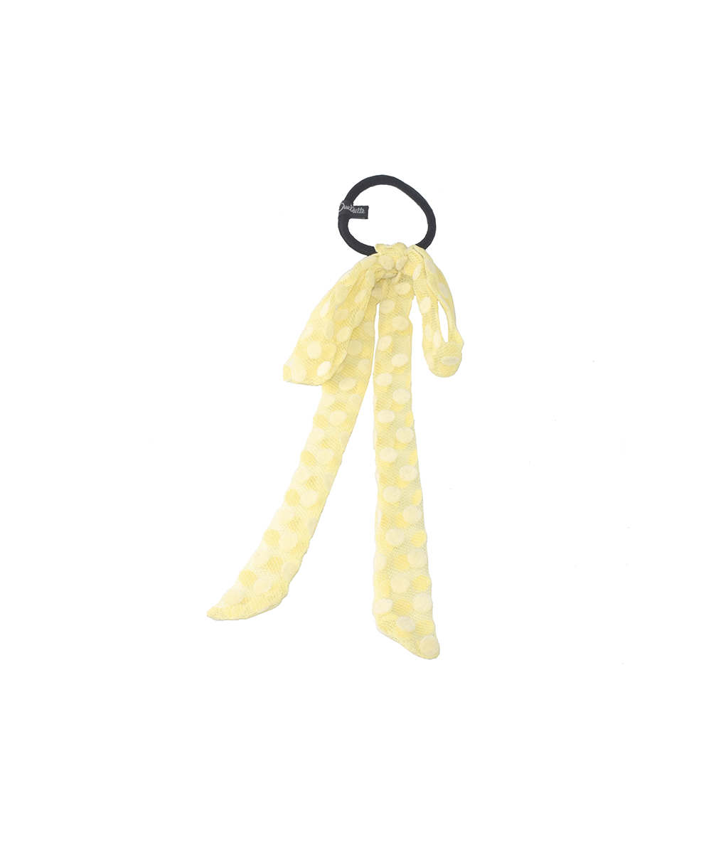 Yellow Big Dotted Tulle Long Bow Ponytail Holder