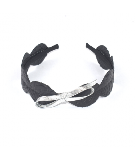 Leather Leaves Headband with Metallic Bow