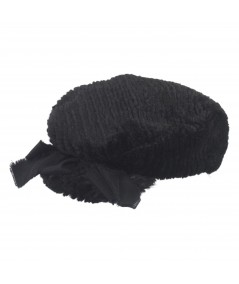 Black Stripe Faux Fur Golfer Hat with Grosgrain Bow