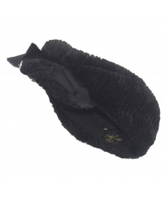Black Stripe Faux Fur Golfer Hat with Grosgrain Bow