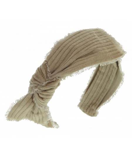 Beige Frayed Corduroy Side Knot Headband