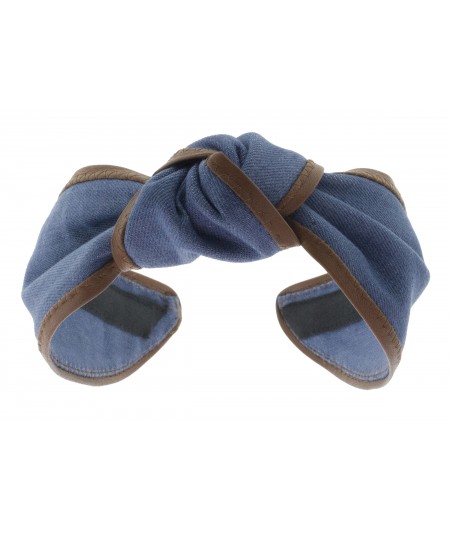 Medium Blue Denim with English Tan Leather Bind Turban