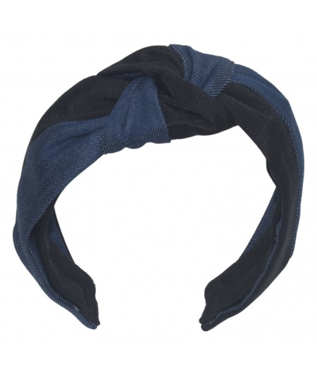 Black Grosgrain Texture with Medium Blue Denim Turban Headband