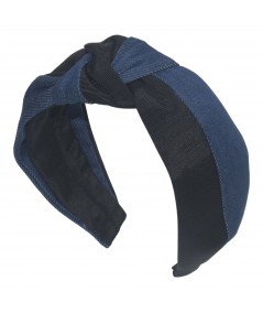 Black Grosgrain Texture with Medium Blue Denim Turban Headband