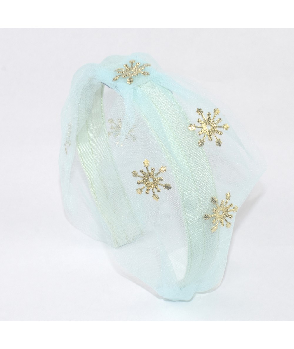 Sea Foam Tulle Extra Wide Headband Trimmed with Gold Star and Center Divot