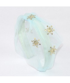 Sea Foam Tulle Extra Wide Headband Trimmed with Gold Star and Center Divot