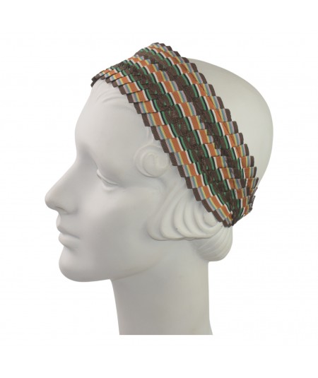 Brown/Orange Extra Wide Pleated Stripe Grosgrain Headband