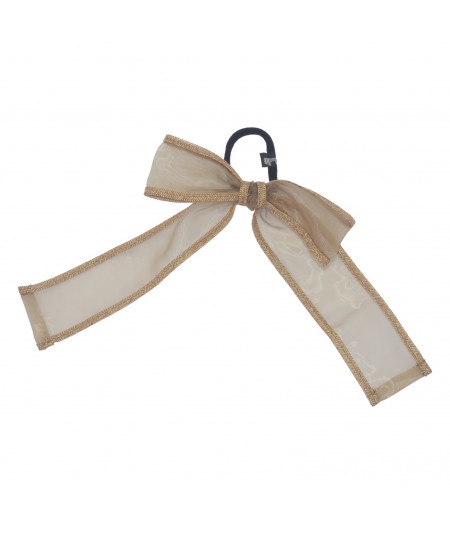 Nude Organza with Straw Long Bow Ponytail holder