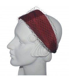 Red Cardinal Bengaline Extra Wide Headband with Black Covered Veiling