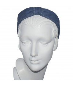 Medium Blue Deni Bow with Ivory Stitch Headband