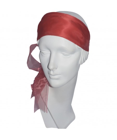 Red Satin Extra Wide Headband with Organza Long Tie