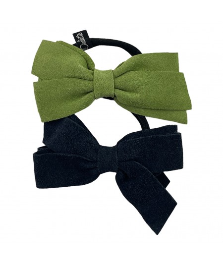 Navy - Kelly Suede Double Bow Pony