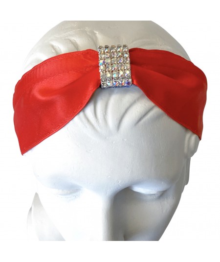 Red Satin Wide Center Rhinestones Headband
