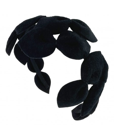 Black with Black Stitch Vintage Styled Headpiece Sabrina - Handmade of Velour Felt
