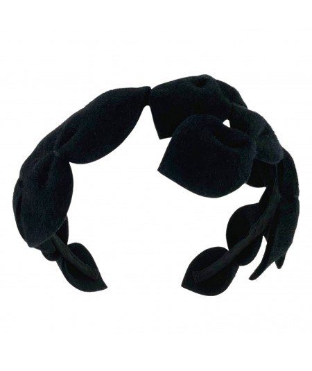 Black with Black Stitch Vintage Styled Headpiece Sabrina - Handmade of Velour Felt