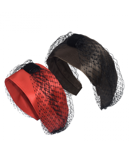 Red - Cuban Satin and Veiling Carousel Turban Headband