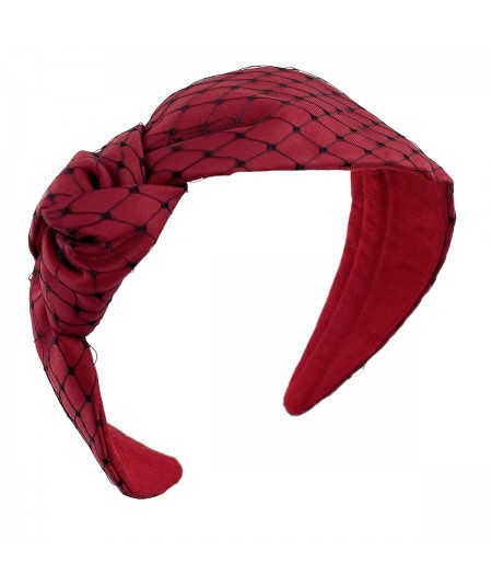 Red Satin Covered Black Veiling Side Turban Headband