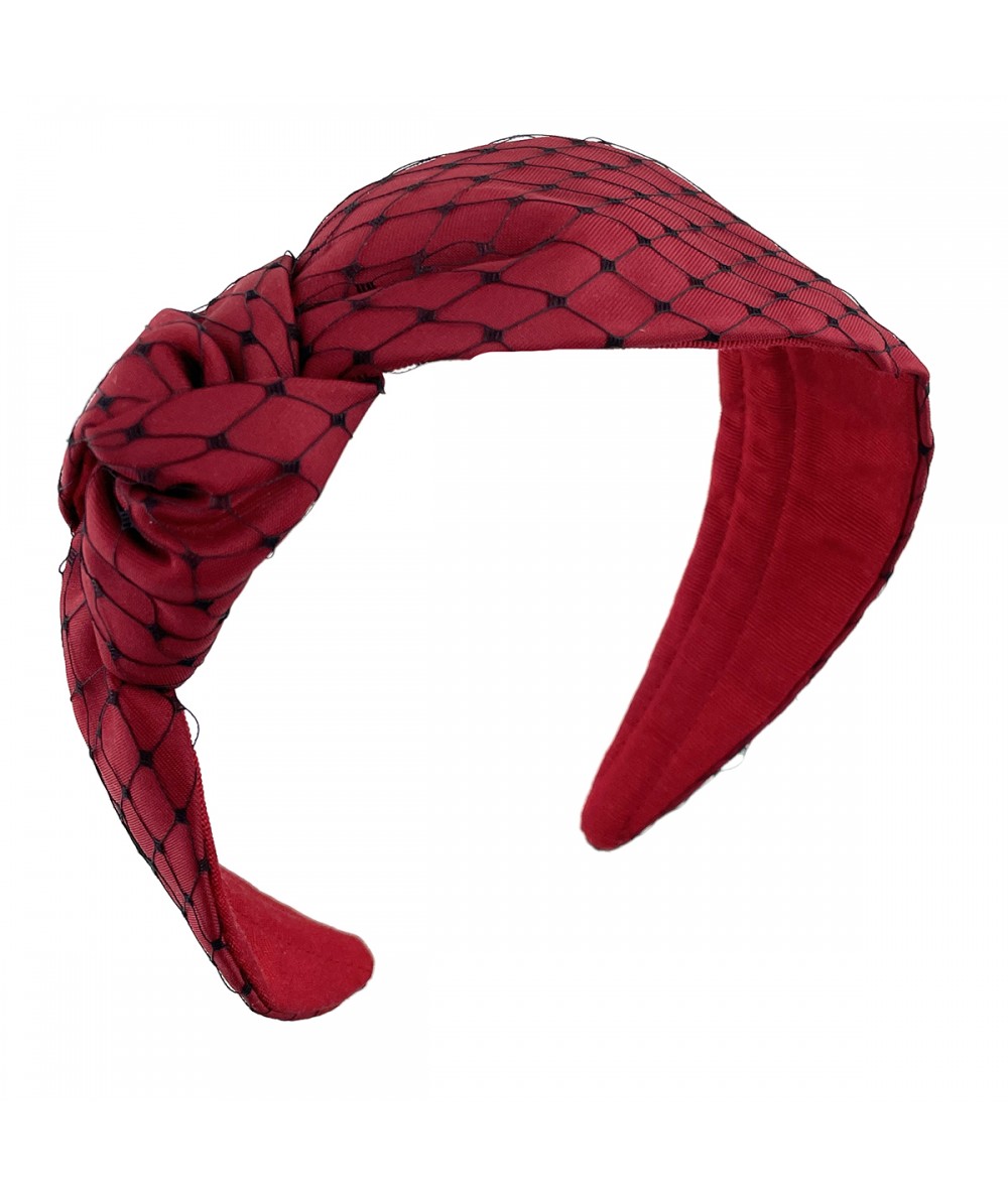 Red Satin Covered Black Veiling Side Turban Headband