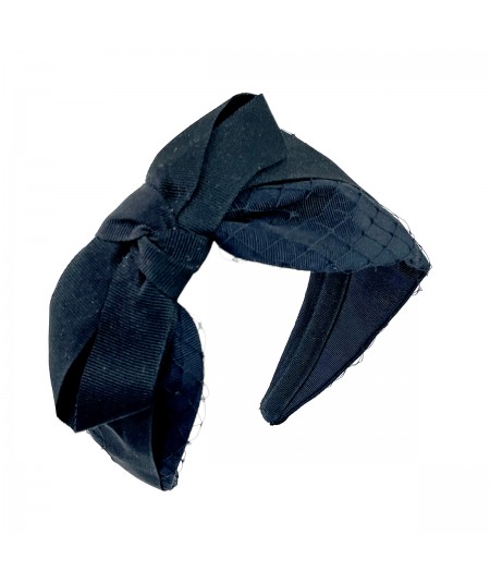 Black Bengaline Covered Extra Wide Headband with Side Grosgrain Bow