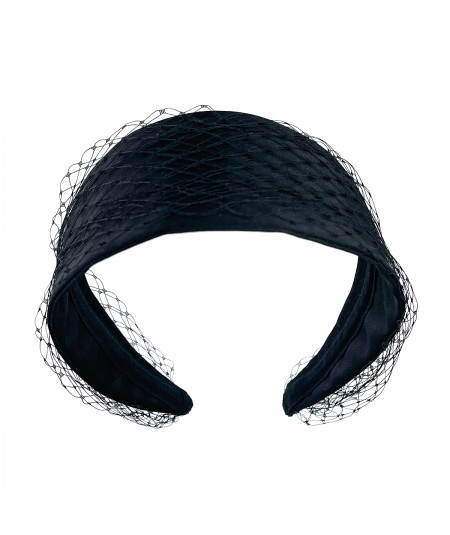 Black Satin Covered Black Veiling Extra Wide Headband