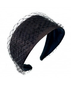 Brown Satin Covered Black Veiling Extra Wide Headband