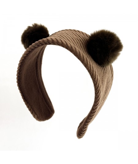 Tabac Corduroy Earmuff with Brown Faux Fur Pompoms