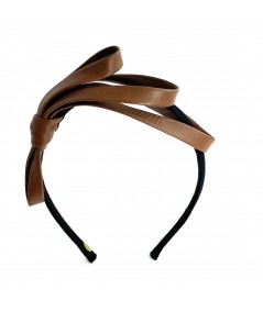 English Tan Leather Bow Headband