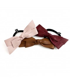 Pale Pink - English Tan - Dark Red Leather Bow Ponytail Holder