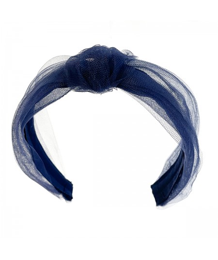 Navy Tulle Center Turban Headband