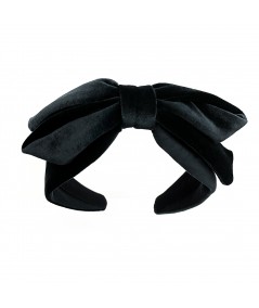 Charcoal Velvet Center Bow Headband