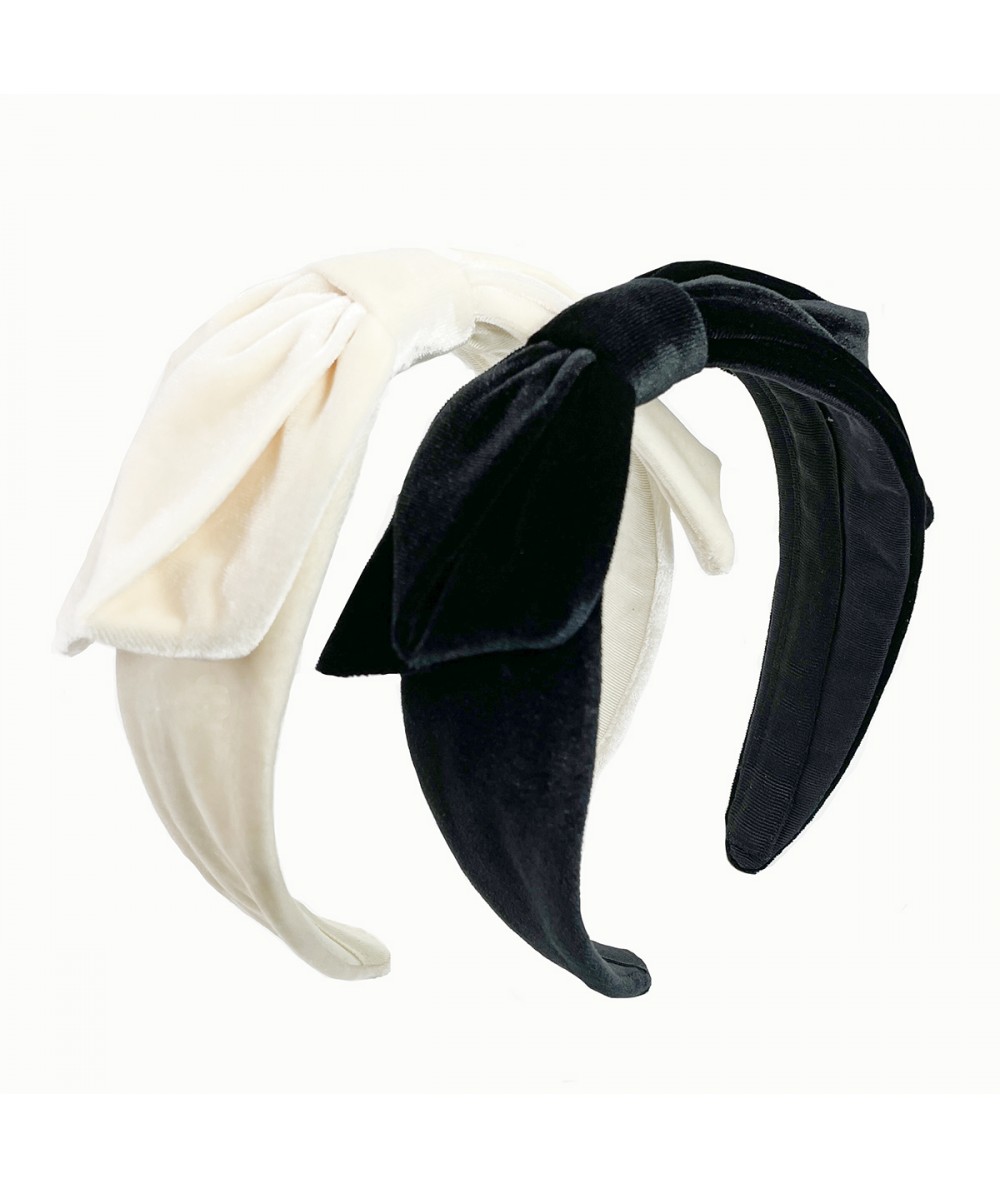 Ivory - Black Velvet Center Bow Headband