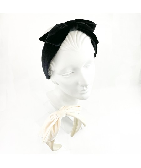 Black - Ivory Velvet Center Bow Headband