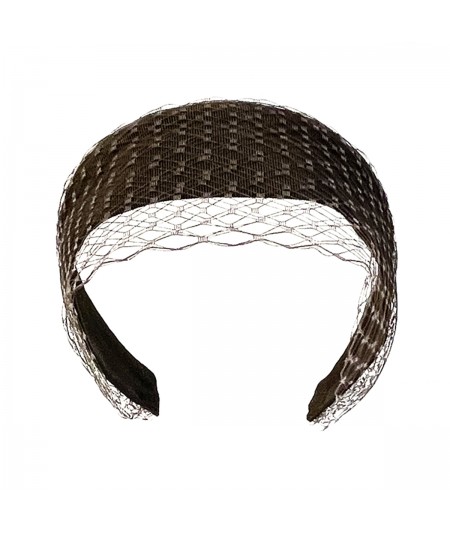 Brown Grosgrain Texture with Veiling Wide Headband