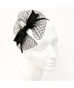 Black Pom Pom Veiling Headband with Grosgrain knot