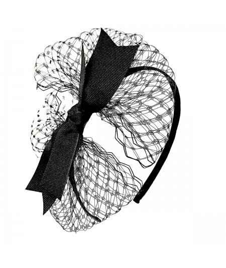 Pom Pom Veiling Headband with Grosgrain knot