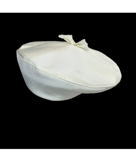 Ivory Grosgrain Beret with Frayed Detail
