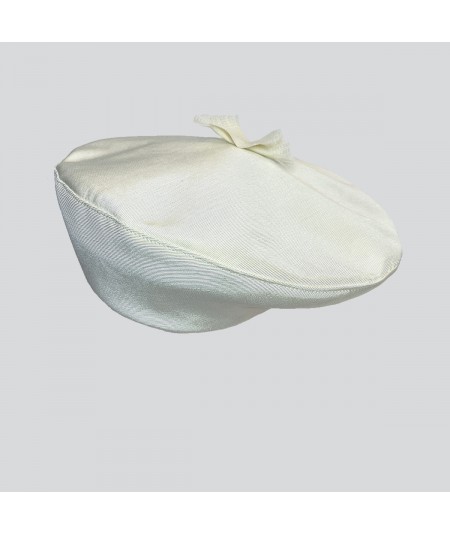 Ivory Grosgrain Beret with Frayed Detail