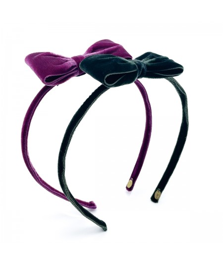 Fuchsia - Olive Small Velvet Bow Headband