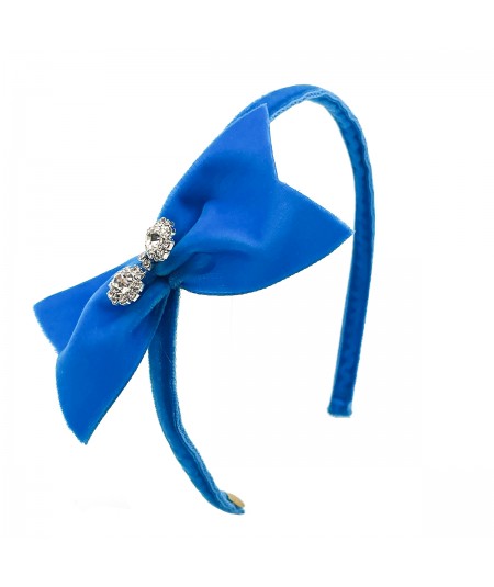 Venetian Blue Velvet Present Rhinestone Button Headband