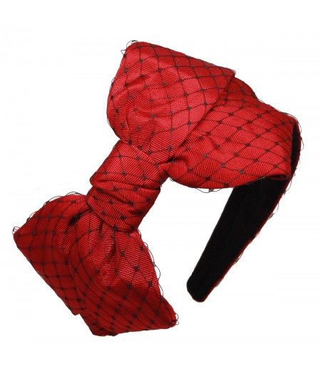 Cardinal Red with Black Veiling Side Bow Headband