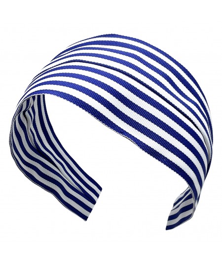 Royal-White Grosgrain Stripe Extra Wide Headband