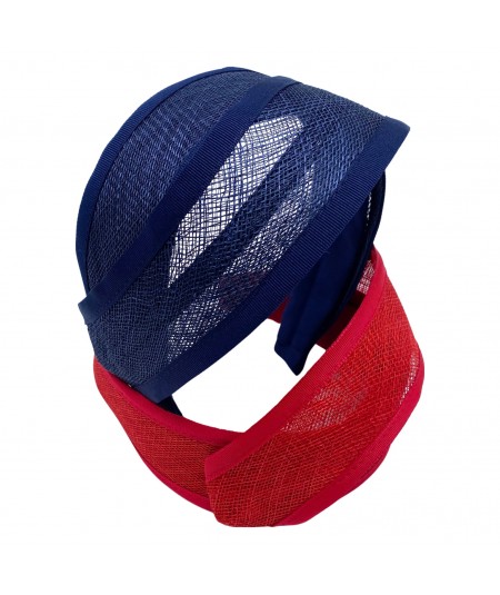 Red - Navy Sinamay Deco Headpiece