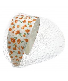 California Poppy Floral Print with Changeable Ivory Veiling Headband