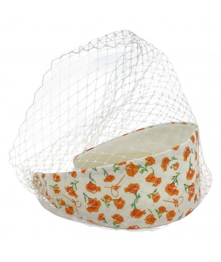 California Poppy Floral Print with Changeable Ivory Veiling Headband
