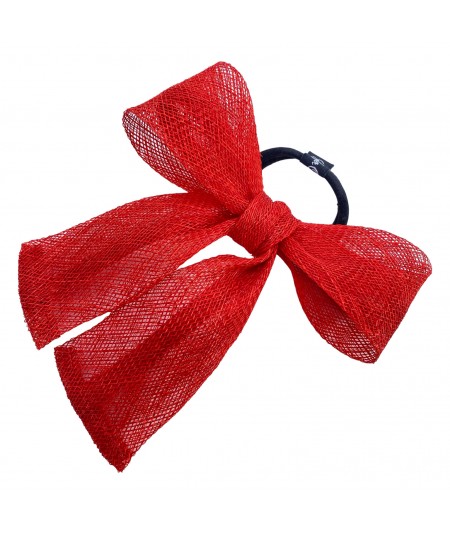 Red Sinamay Bow Ponytail Holder