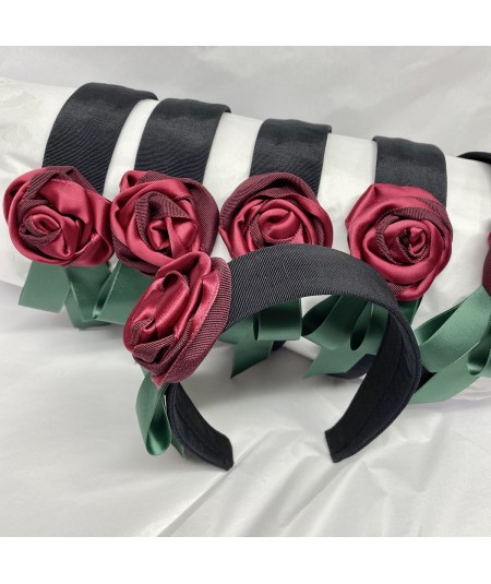 Rosette headband with hand made millinery rose